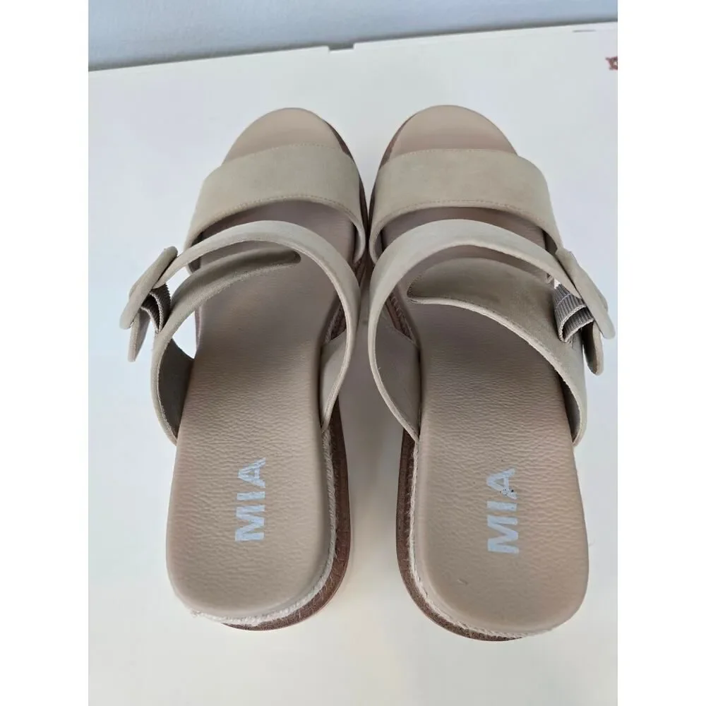 MIA Espadrille Platform Slide Sandals Tan Suede 11W Boho Cozy Summer Flatforms